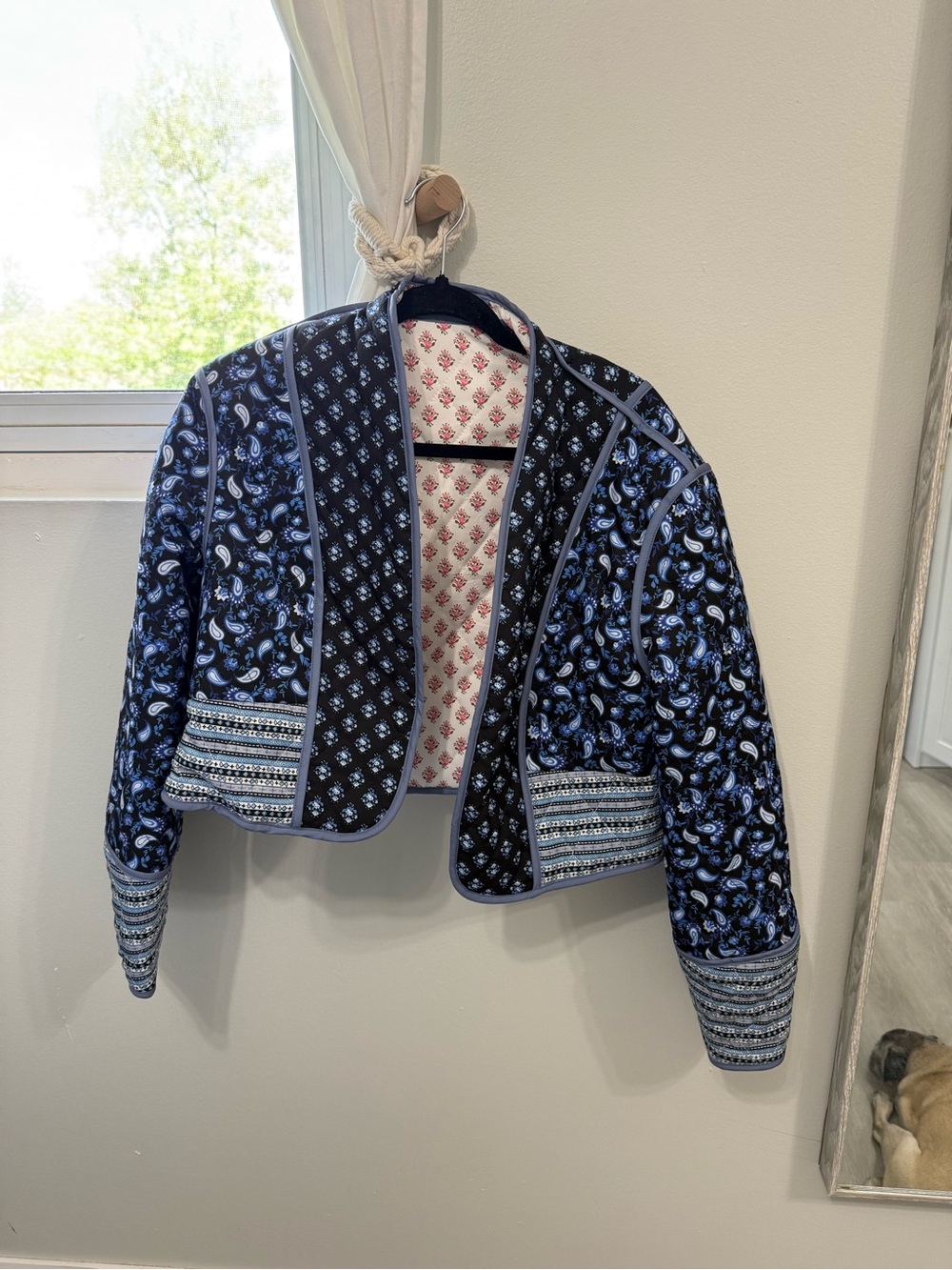 Women's Navy Paisley Cropped Jacket reversible to pink